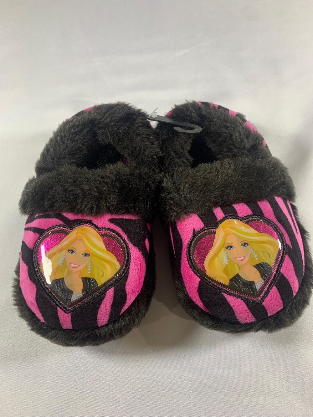 Barbie Hot Pink and Black Zebra Plush Slip-On Slippers for Kids